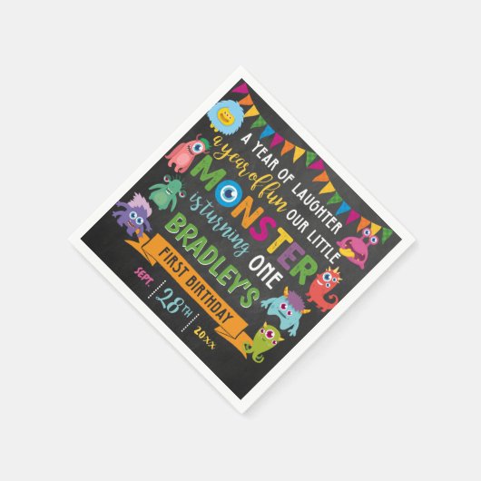 Serviette En Papier Little Monster Chalkboard 1ère fête d'anniversaire (Coin)