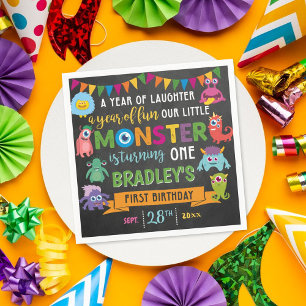 Serviette En Papier Little Monster Chalkboard 1ère fête d'anniversaire
