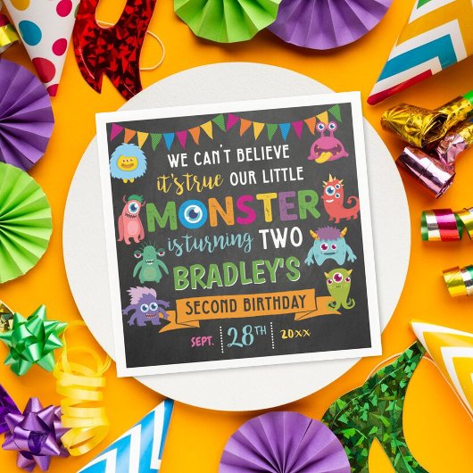 Serviette En Papier Little Monster Chalkboard 2e fête d'anniversaire