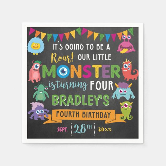 Serviette En Papier Little Monster Chalkboard 4e fête d'anniversaire (Devant)
