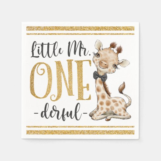 Serviette En Papier Little Mr One Derful Cute Giraffe 1er Anniversaire (Devant)