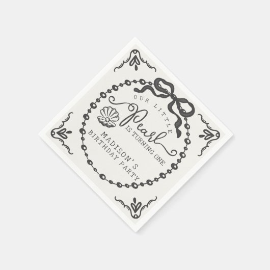 Serviette En Papier Little Pearl Black Coquette Bow fête d'anniversair (Coin)
