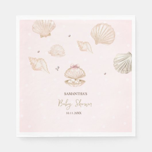 Serviette En Papier Little Pearl Seashells Dots Baby Shower (Devant)
