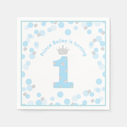 Serviette En Papier Little Prince Blue Silver 1ère fête d'anniversaire (Devant)