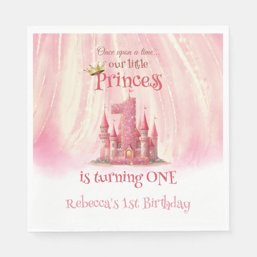 Serviette En Papier Little Princess Pink Castle 1er anniversaire (Devant)