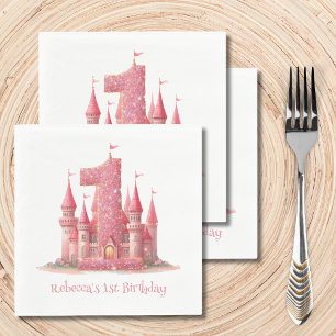 Serviette En Papier Little Princess Pink Castle 1er anniversaire