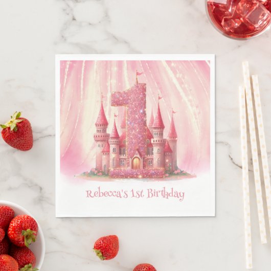 Serviette En Papier Little Princess Pink Castle 1er anniversaire (En situation)