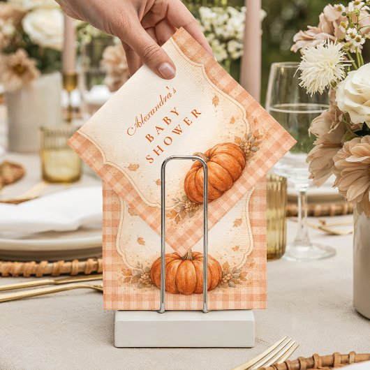 Serviette En Papier Little Pumpkin Gingham Fall Baby Shower