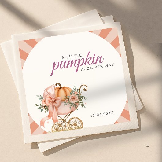 Serviette En Papier Little Pumpkin on the Way Pink Bow Baby Shower