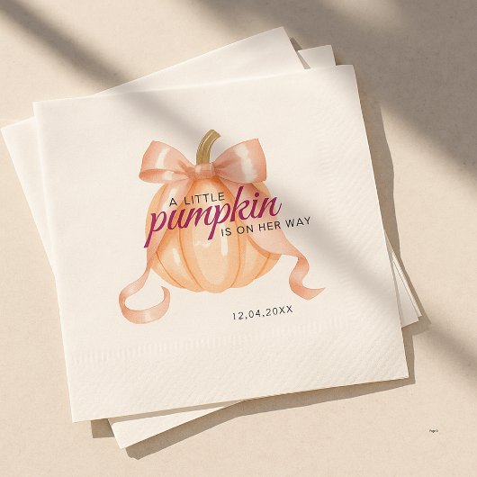 Serviette En Papier Little Pumpkin on the Way Pink Bow Baby Shower