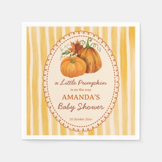 Serviette En Papier Little pumpkin retro stripes baby shower monogram (Devant)