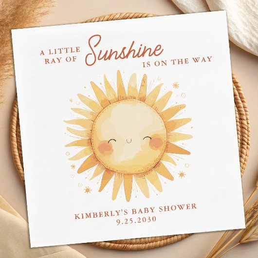 Serviette En Papier Little Ray of Sunshine Boho Sun Cute Baby Shower