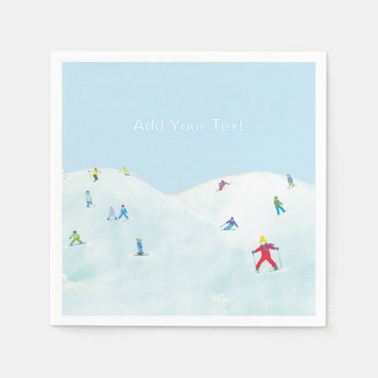 Serviette En Papier Little Skiers On Snowy Hill Personalized (Devant)