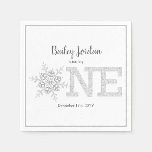 Serviette En Papier Little Snowflake Parties scintillant en argent 1er (Devant)