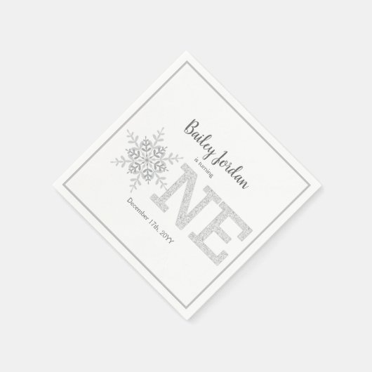 Serviette En Papier Little Snowflake Parties scintillant en argent 1er (Coin)