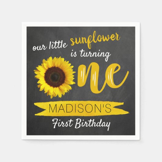 Serviette En Papier Little Sunflower Chalkboard 1er anniversaire (Devant)