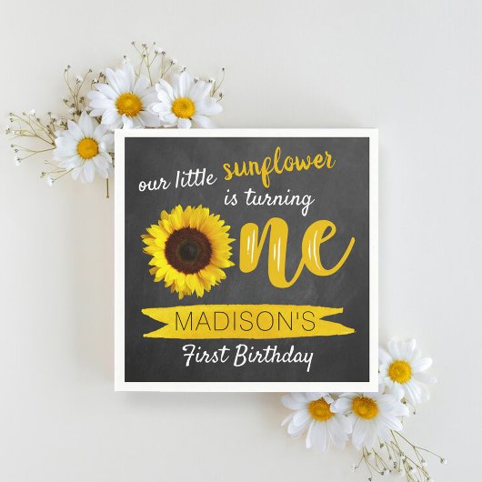 Serviette En Papier Little Sunflower Chalkboard 1er anniversaire