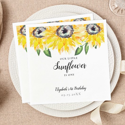 Serviette En Papier Little Sunflower est un premier anniversaire Elega