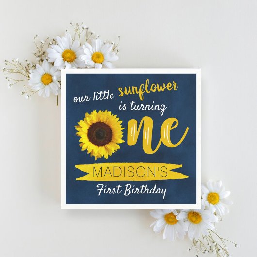 Serviette En Papier Little Sunflower Navy Bleu 1er anniversaire
