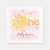 Serviette En Papier Little Sunshine 1er anniversaire fille rose jaune (Devant)