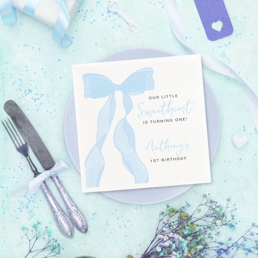 Serviette En Papier Little Sweetheart Elegant Blue Bow Birthday Party