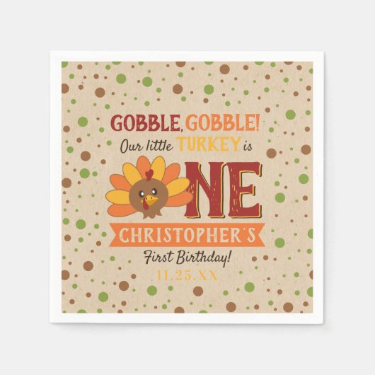 Serviette En Papier Little Turkey Fall Thanksgiving 1er anniversaire (Devant)