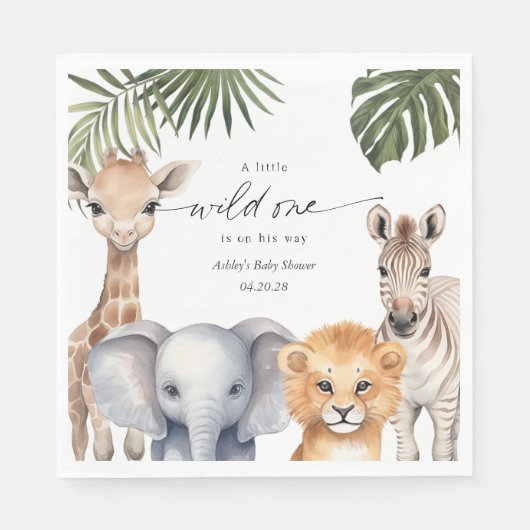 Serviette En Papier Little Wild One Safari animal bébé garçon douche N (Devant)