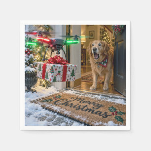 Serviette En Papier Livraison de Noël par drone avec chien surpris