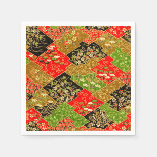 Serviette En Papier Livre de découpage rouge vert japonais Kimono Flor