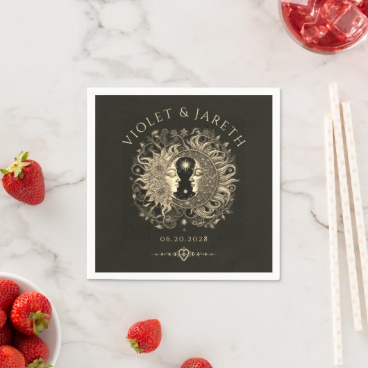 Serviette En Papier Livre d'invité Mariage Celestial Sun Moon (En situation)