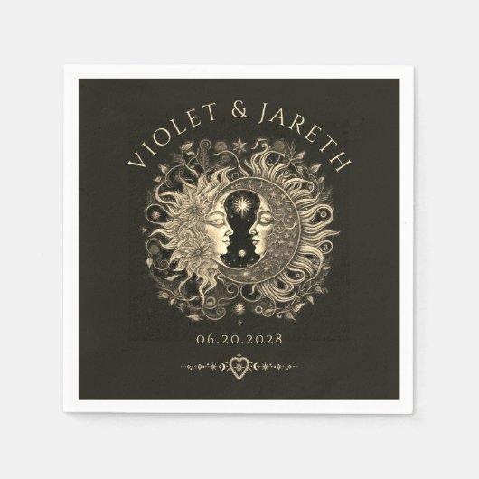 Serviette En Papier Livre d'invité Mariage Celestial Sun Moon (Devant)