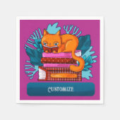 Serviette En Papier Livres Approuvés Chat Personnalisé Rose (Devant)