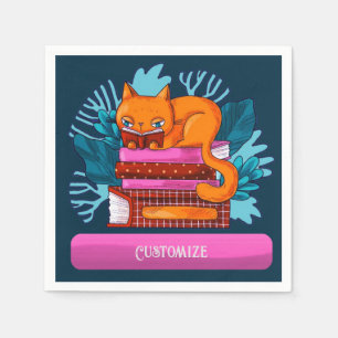 Serviette En Papier Livres Approuvés Personnalisés Chat Turquoise