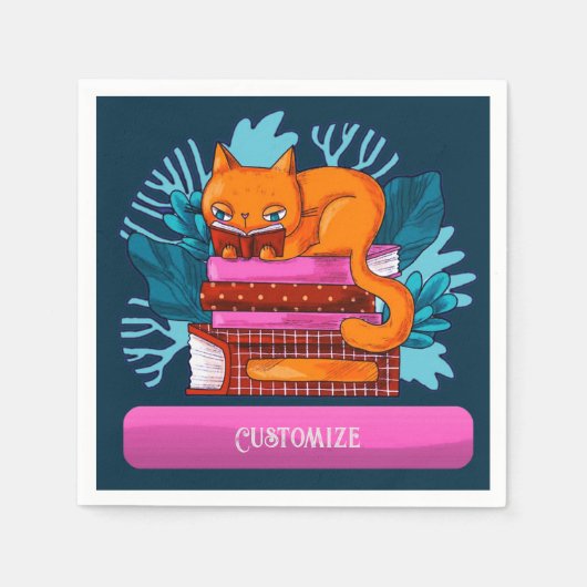 Serviette En Papier Livres Approuvés Personnalisés Chat Turquoise (Devant)