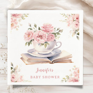 Serviette En Papier Livres & Brunch Baby Shower Fille Thé Floral Rose