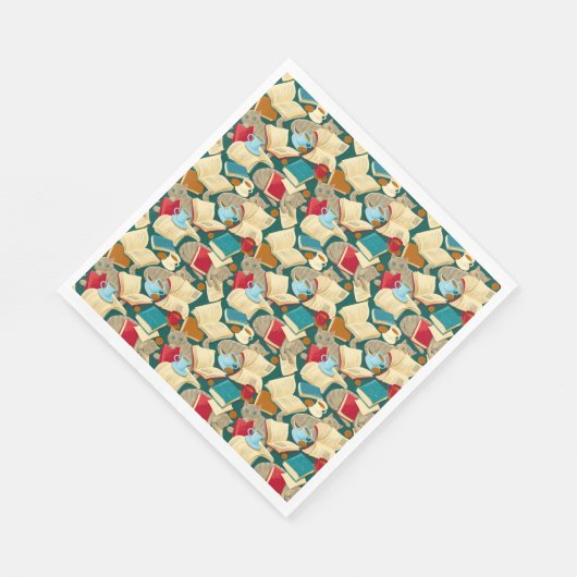 Serviette En Papier Livres et chats (Coin)