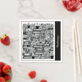 Serviette En Papier Livres Et Coffee Doodle Collage (En situation)