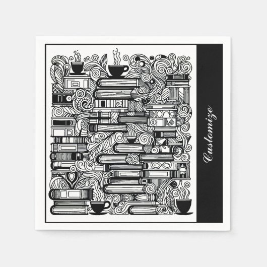 Serviette En Papier Livres Et Coffee Doodle Collage (Devant)