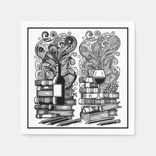 Serviette En Papier Livres Et Vin Couleur Me Doodle 5 (Devant)
