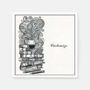 Serviette En Papier Livres Et Vins Noirs Et Blancs 2