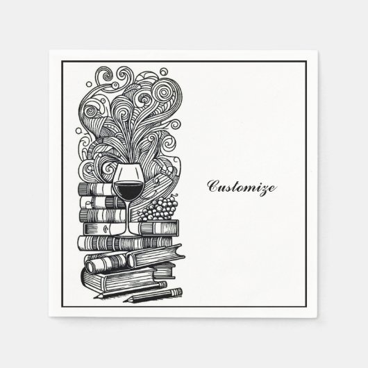 Serviette En Papier Livres Et Vins Noirs Et Blancs 2 (Devant)