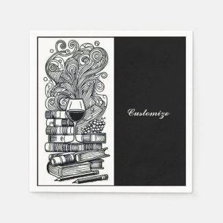 Serviette En Papier Livres Et Vins Noirs Et Blancs 4