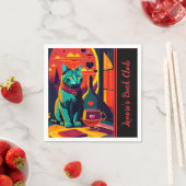 Serviette En Papier Livres Et Vins Personnalisés Sunset Cat (En situation)