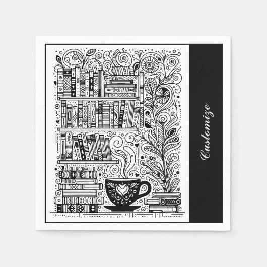 Serviette En Papier Livres Noir Et Blanc Doodle (Devant)