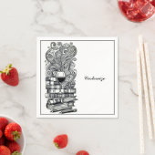 Serviette En Papier Livres Noir Et Blanc Et Vin 2   (En situation)