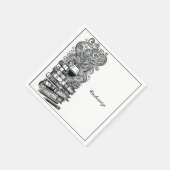 Serviette En Papier Livres Noir Et Blanc Et Vin 2   (Coin)