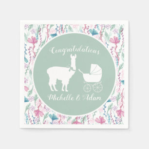 Serviette En Papier Llama Baby shower vert mignon Hommes Neutre