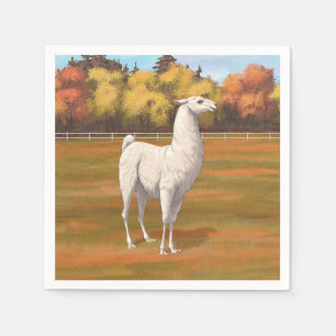 Serviette En Papier Llama blanche dans les pâturages agricoles d'autom
