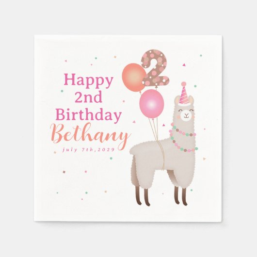 Serviette En Papier Llama d'anniversaire (Devant)