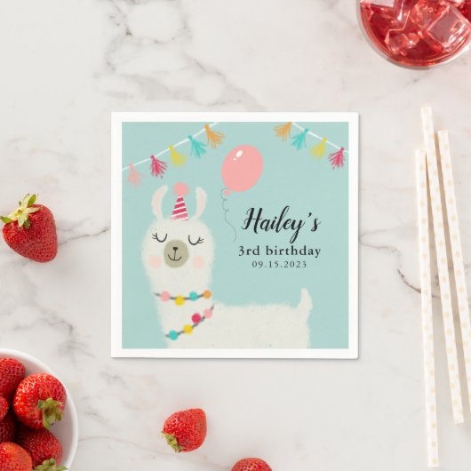 Serviette En Papier Llama Thème Anniversaire (En situation)